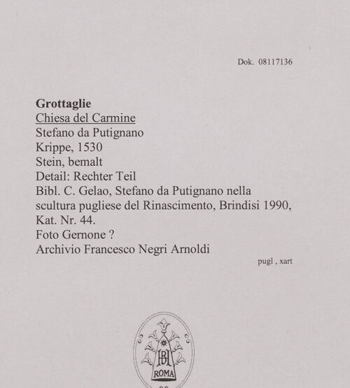 Rückseite von Gernone ? [https://www.deutsche-digitale-bibliothek.de/content/lizenzen/rv-ez/] Krippe - Detail: Rechte Hälfte mit Josef, Engel, Kind, Ochse und Esel, bh606367_recto. Foto.