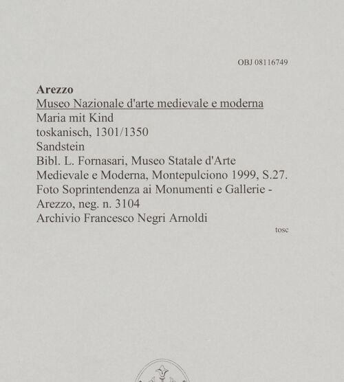 Rückseite von Soprintendenza ai Monumenti e Gallerie - Arezzo [https://www.deutsche-digitale-bibliothek.de/content/lizenzen/rv-ez/] Maria mit Kind - , bh606463_recto. Foto.