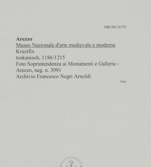 Rückseite von Soprintendenza ai Monumenti e Gallerie - Arezzo [https://www.deutsche-digitale-bibliothek.de/content/lizenzen/rv-ez/] Kruzifix - , bh606470_recto. Foto.