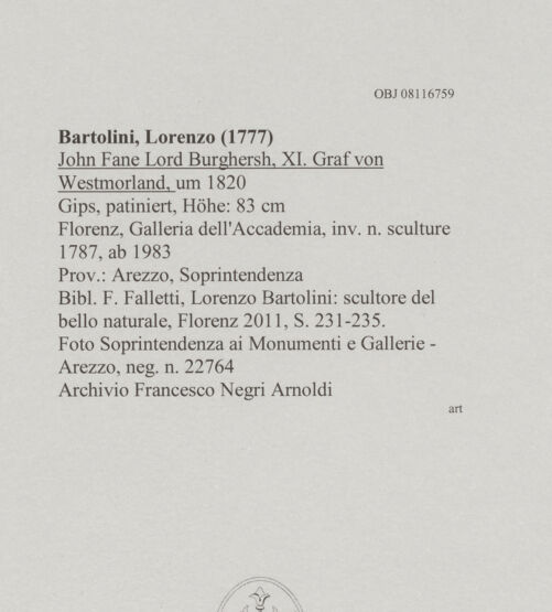 Rückseite von Soprintendenza ai Monumenti e Gallerie - Arezzo [https://www.deutsche-digitale-bibliothek.de/content/lizenzen/rv-ez/] John Fane Lord Burghersh, XI. Graf von Westmorland - , bh606474_recto. Foto.