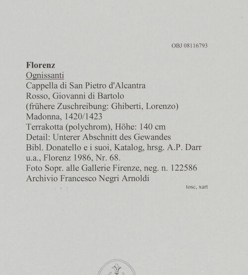 Rückseite von Soprintendenza alle Gallerie Firenze [https://www.deutsche-digitale-bibliothek.de/content/lizenzen/rv-ez/] Madonna - Detail: Unterer Abschnitt des Gewandes, bh606491_recto. Foto.