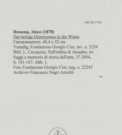 Rückseite von Fondazione Giorgio Cini [https://www.deutsche-digitale-bibliothek.de/content/lizenzen/rv-ez/] Der Heilige Hieronymus in der Wüste - , bh606511_recto. Foto.