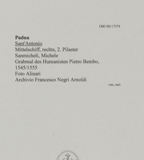 Rückseite von Alinari [https://www.deutsche-digitale-bibliothek.de/content/lizenzen/rv-ez/] Grabmal des Humanisten Pietro Bembo - , bh606518_recto. Foto.