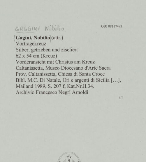 Rückseite von unbekannt [https://www.deutsche-digitale-bibliothek.de/content/lizenzen/rv-ez/] Vortragekreuz - Vorderansicht mit Christus am Kreuz, bh606573_recto. Fotokopie.