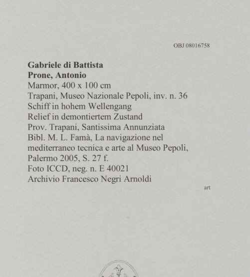 Rückseite von ICCD [https://www.deutsche-digitale-bibliothek.de/content/lizenzen/rv-ez/] Schiff in hohem Wellengang - Relief in demontiertem Zustand, bh606594_recto. Foto.