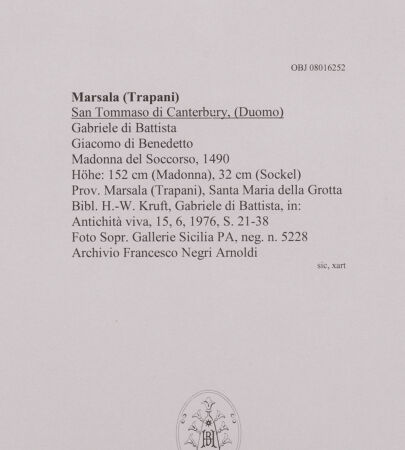 Rückseite von Sopr. Gallerie Sicilia PA [https://www.deutsche-digitale-bibliothek.de/content/lizenzen/rv-ez/] Madonna del Soccorso (Madonna della Grotta; Sockel: die Anbetung des Christuskindes) - Gesamtansicht, bh606697_recto. Foto.