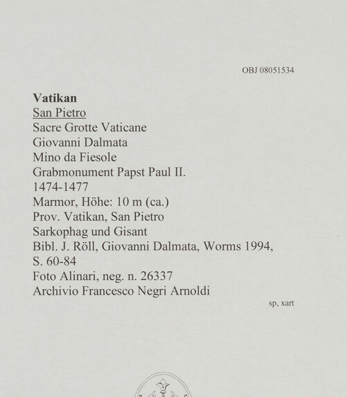 Rückseite von Alinari [https://www.deutsche-digitale-bibliothek.de/content/lizenzen/rv-ez/] Grabmonument Papst Paul II.Sarkophag und Gisant - Sarkophag und Gisant, bh606706_recto. Foto.