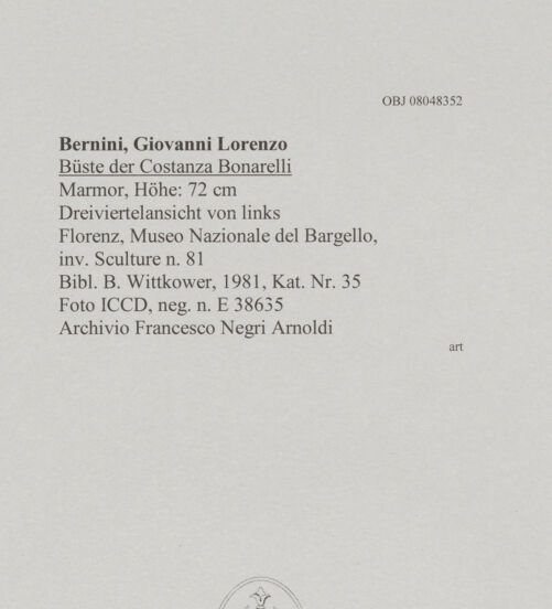 Rückseite von ICCD [https://www.deutsche-digitale-bibliothek.de/content/lizenzen/rv-ez/] Büste der Costanza Bonarelli - Dreiviertelansicht von links, bh606736_recto. Foto.