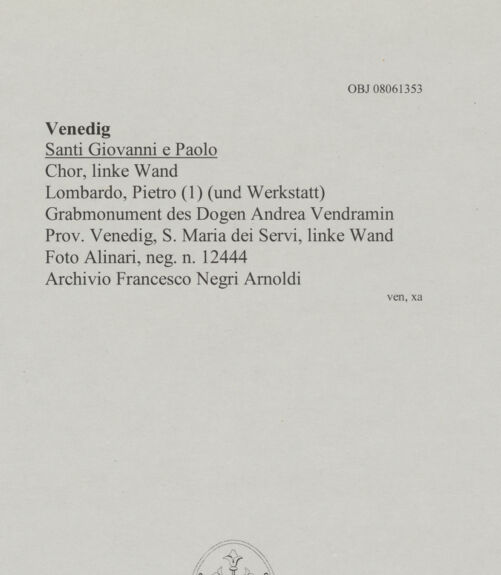 Rückseite von Alinari [https://www.deutsche-digitale-bibliothek.de/content/lizenzen/rv-ez/] Grabmonument des Dogen Andrea Vendramin - Gesamtansicht, bh606782_recto. Foto.