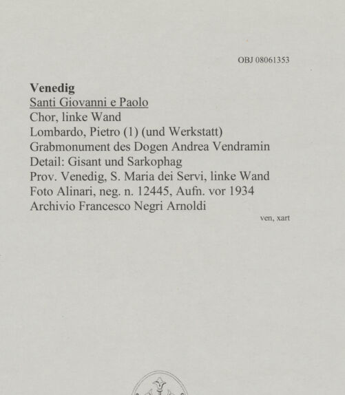 Rückseite von Alinari [https://www.deutsche-digitale-bibliothek.de/content/lizenzen/rv-ez/] Grabmonument des Dogen Andrea Vendramin - Gisant und Sarkophag, bh606783_recto. Foto.