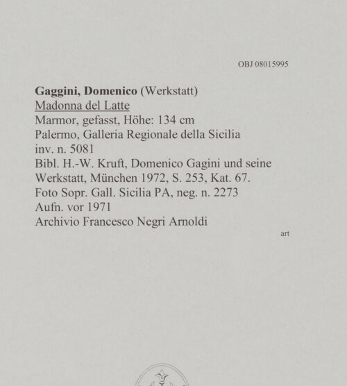 Rückseite von Sopr. alle Gallerie della Sicilia - Palermo [https://www.deutsche-digitale-bibliothek.de/content/lizenzen/rv-ez/] Madonna del Latte - Frontalansicht, bh606838_recto. Foto.