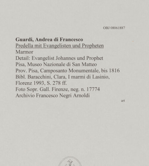 Rückseite von Sopr. Gall. Firenze [https://www.deutsche-digitale-bibliothek.de/content/lizenzen/rv-ez/] Predella mit Evangelisten und ProphetenEvangelistenfiguren - Johannes und Prophet, bh606855_recto. Foto.