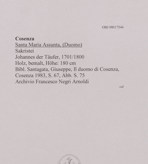 Rückseite von unbekannt [https://www.deutsche-digitale-bibliothek.de/content/lizenzen/rv-fz/] Johannes der Täufer - Gesamtansicht, bh606938_recto. Foto.