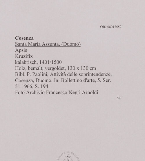 Rückseite von unbekannt [https://www.deutsche-digitale-bibliothek.de/content/lizenzen/rv-fz/] Kruzifix - Gesamtansicht, bh606945_recto. Foto.