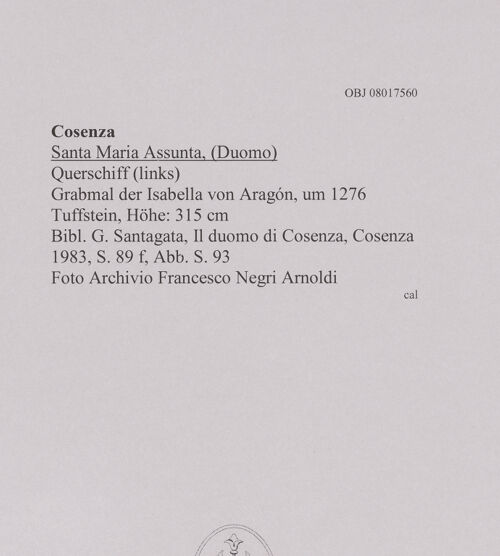 Rückseite von unbekannt [https://www.deutsche-digitale-bibliothek.de/content/lizenzen/rv-fz/] Grabmal der Isabella von Aragón - Gesamtansicht, bh606950_recto. Foto.