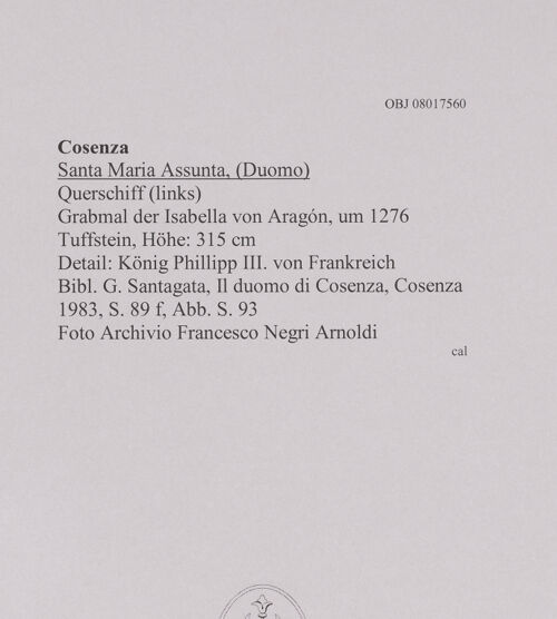 Rückseite von unbekannt [https://www.deutsche-digitale-bibliothek.de/content/lizenzen/rv-fz/] Grabmal der Isabella von Aragón - Detail: König Phillipp III. von Frankreich (Nahansicht), bh606954_recto. Foto.