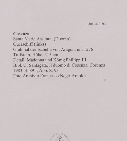 Rückseite von unbekannt [https://www.deutsche-digitale-bibliothek.de/content/lizenzen/rv-fz/] Grabmal der Isabella von Aragón - Detail: Madonna und König Phillipp III. von Frankreich (Nahansicht), bh606955_recto. Foto.