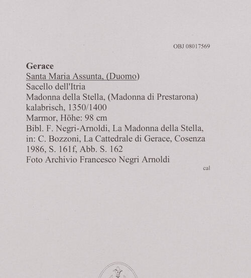 Rückseite von unbekannt [https://www.deutsche-digitale-bibliothek.de/content/lizenzen/rv-fz/] Madonna della Stella (Madonna di Prestarona) - Gesamtansicht (groß), bh606958_recto. Foto.