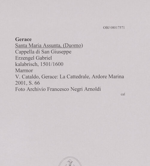 Rückseite von unbekannt [https://www.deutsche-digitale-bibliothek.de/content/lizenzen/rv-fz/] Erzengel Gabriel (Verkündigung) - , bh606960_recto. Foto.