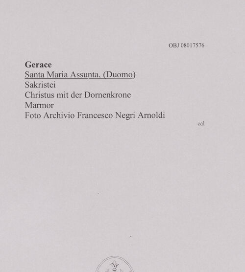 Rückseite von unbekannt [https://www.deutsche-digitale-bibliothek.de/content/lizenzen/rv-fz/] Christus mit der Dornenkrone - Gesamtansicht (Nähe), bh606964_recto. Foto.