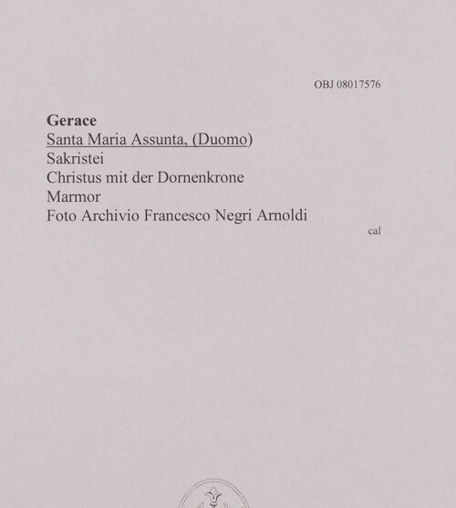 Rückseite von unbekannt [https://www.deutsche-digitale-bibliothek.de/content/lizenzen/rv-fz/] Christus mit der Dornenkrone - Gesamtansicht, bh606965_recto. Foto.