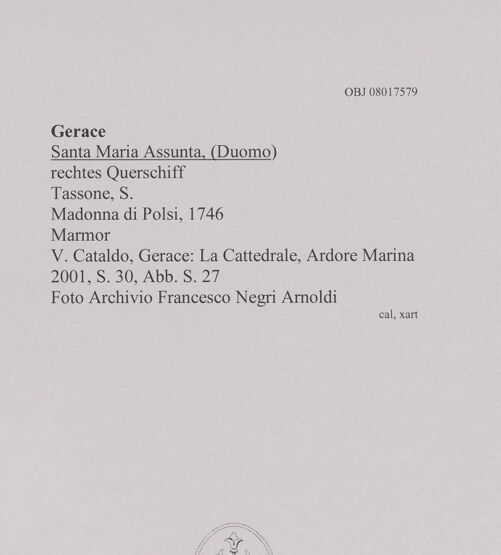 Rückseite von unbekannt [https://www.deutsche-digitale-bibliothek.de/content/lizenzen/rv-fz/] Madonna di Polsi - , bh606970_recto. Foto.