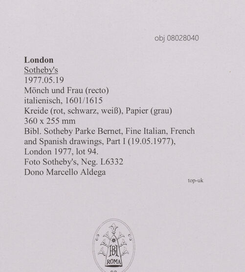 Rückseite von Sotheby's [https://www.deutsche-digitale-bibliothek.de/content/lizenzen/rv-ez/] Mönch und Frau (recto) - , bh607005_recto. Foto.
