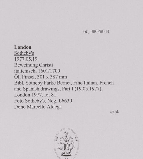 Rückseite von Sotheby's [https://www.deutsche-digitale-bibliothek.de/content/lizenzen/rv-ez/] Beweinung Christi - , bh607008_recto. Foto.