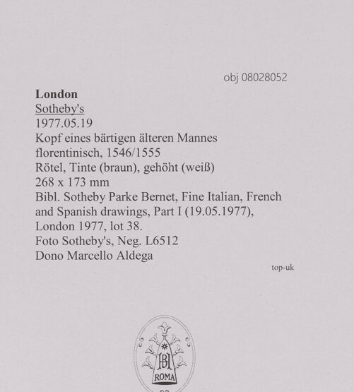 Rückseite von Sotheby's [https://www.deutsche-digitale-bibliothek.de/content/lizenzen/rv-ez/] Kopf eines bärtigen Mannes - , bh607017_recto. Foto.