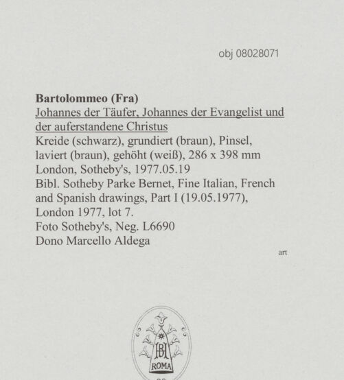Rückseite von Sotheby's [https://www.deutsche-digitale-bibliothek.de/content/lizenzen/rv-ez/] Johannes der Täufer, Johannes der Evangelist und der auferstandene Christus - , bh607036_recto. Foto.