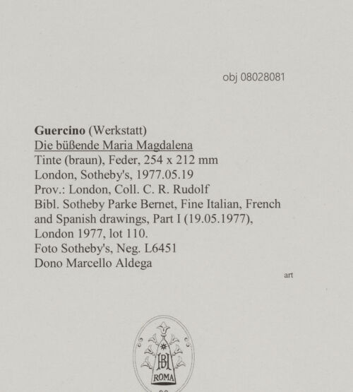 Rückseite von Sotheby's [https://www.deutsche-digitale-bibliothek.de/content/lizenzen/rv-ez/] Die büßende Maria Magdalena - , bh607046_recto. Foto.
