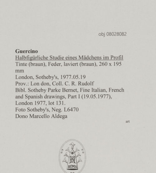 Rückseite von Sotheby's [https://www.deutsche-digitale-bibliothek.de/content/lizenzen/rv-ez/] Halbfigürliche Studie eines Mädchens im Profil - , bh607047_recto. Foto.