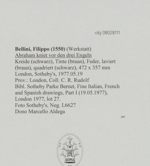 Rückseite von Sotheby's [https://www.deutsche-digitale-bibliothek.de/content/lizenzen/rv-ez/] Abraham kniet vor den drei Engeln - , bh607076_recto. Foto.