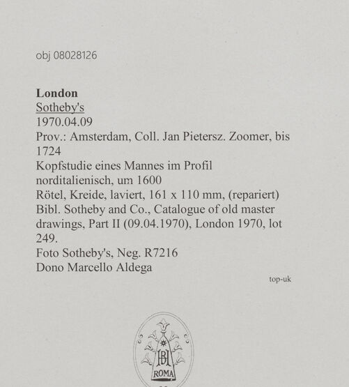 Rückseite von Sotheby's [https://www.deutsche-digitale-bibliothek.de/content/lizenzen/rv-ez/] Kopfstudie eines Mannes im Profil - , bh607126_recto. Foto.