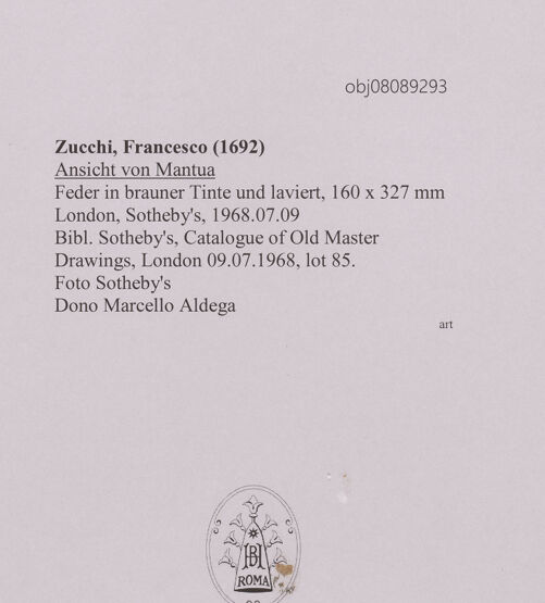 Rückseite von Sotheby's [https://www.deutsche-digitale-bibliothek.de/content/lizenzen/rv-ez/] Ansicht von Mantua - , bh607200_recto. Foto.