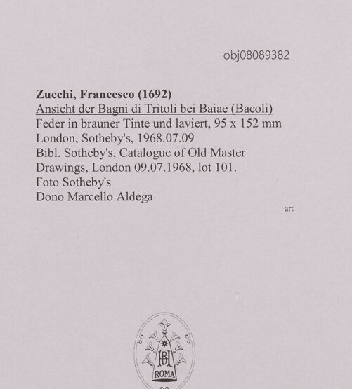 Rückseite von Sotheby's [https://www.deutsche-digitale-bibliothek.de/content/lizenzen/rv-ez/] Ansicht der Bagni di Tritoli bei Baiae (Bacoli) - , bh607202_recto. Foto.