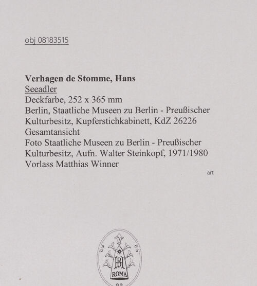 Rückseite von Staatliche Museen zu Berlin - Preußischer Kulturbesitz [https://www.deutsche-digitale-bibliothek.de/content/lizenzen/rv-ez/] Seeadler - Gesamtansicht, bh607237_recto. Foto: Steinkopf, Walter.