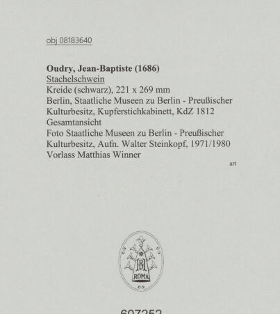 Rückseite von Staatliche Museen zu Berlin - Preußischer Kulturbesitz [https://www.deutsche-digitale-bibliothek.de/content/lizenzen/rv-ez/] Stachelschwein - Gesamtansicht, bh607252_recto. Foto: Steinkopf, Walter.