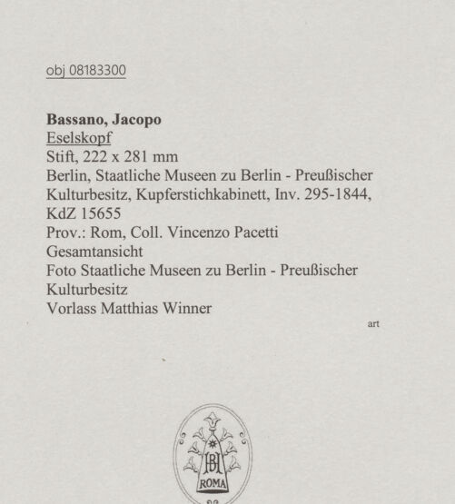 Rückseite von Staatliche Museen zu Berlin - Preußischer Kulturbesitz [https://www.deutsche-digitale-bibliothek.de/content/lizenzen/rv-ez/] Eselskopf - Gesamtansicht, bh607258_recto. Foto.