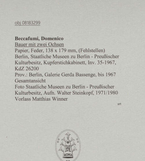 Rückseite von Staatliche Museen zu Berlin - Preußischer Kulturbesitz [https://www.deutsche-digitale-bibliothek.de/content/lizenzen/rv-ez/] Bauer mit zwei Ochsen - Gesamtansicht, bh607326_recto. Foto: Steinkopf, Walter.