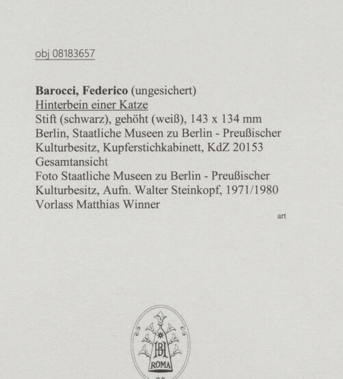 Rückseite von Staatliche Museen zu Berlin - Preußischer Kulturbesitz [https://www.deutsche-digitale-bibliothek.de/content/lizenzen/rv-ez/] Hinterbein einer Katze - Gesamtansicht, bh607375_recto. Foto: Steinkopf, Walter.