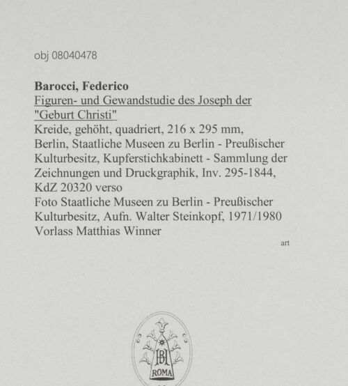 Rückseite von Staatliche Museen zu Berlin - Preußischer Kulturbesitz [https://www.deutsche-digitale-bibliothek.de/content/lizenzen/rv-ez/] Handstudien; Studie zu einem HuhnFiguren- und Gewandstudie zu Joseph für die "Geburt Christi" - Gesamtansicht, bh607404_recto. Foto: Steinkopf, Walter.