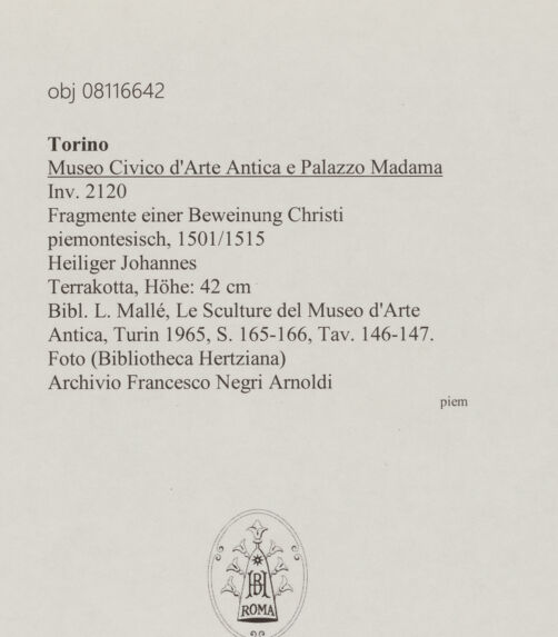 Rückseite von unbekannt [https://www.deutsche-digitale-bibliothek.de/content/lizenzen/rv-fz/] Fragmente einer Beweinung ChristiHeiliger Johannes - , bh607452_recto. Foto.