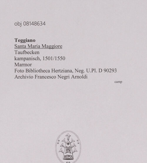 Rückseite von Bibliotheca Hertziana [https://www.deutsche-digitale-bibliothek.de/content/lizenzen/rv-ez/] Taufbecken - , bh607488_recto. Foto.