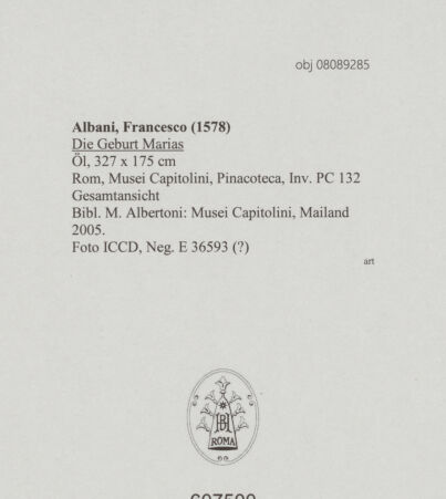 Rückseite von ICCD [https://www.deutsche-digitale-bibliothek.de/content/lizenzen/rv-ez/] Die Geburt Marias - Gesamtansicht, bh607500_recto. Foto (digital).