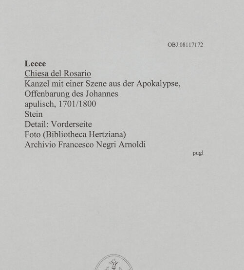 Rückseite von unbekannt [https://www.deutsche-digitale-bibliothek.de/content/lizenzen/rv-fz/] Kanzel mit einer Szene aus der Apokalypse, Offenbarung des Johannes - Detail: Vorderseite, bh607607_recto. Foto.