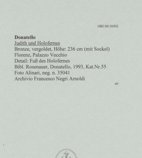 Rückseite von Alinari [https://www.deutsche-digitale-bibliothek.de/content/lizenzen/rv-ez/] Judith und Holofernes - Detail: Fuß des Holofernes, bh607613_recto. Foto.