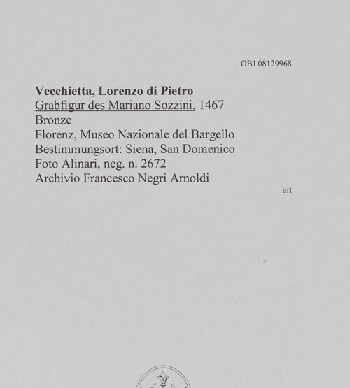 Rückseite von Alinari [https://www.deutsche-digitale-bibliothek.de/content/lizenzen/rv-ez/] Grabfigur des Mariano Sozzini - , bh607622_recto. Foto.