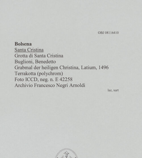 Rückseite von ICCD [https://www.deutsche-digitale-bibliothek.de/content/lizenzen/rv-ez/] Grabmal der heiligen Christina - , bh607625_recto. Foto.