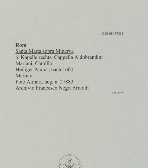 Rückseite von Alinari [https://www.deutsche-digitale-bibliothek.de/content/lizenzen/rv-ez/] Cappella AldobrandiniDekoration des AltarjochsDer heilige Paulus - Gesamtansicht der Nische, bh607630_recto. Foto.